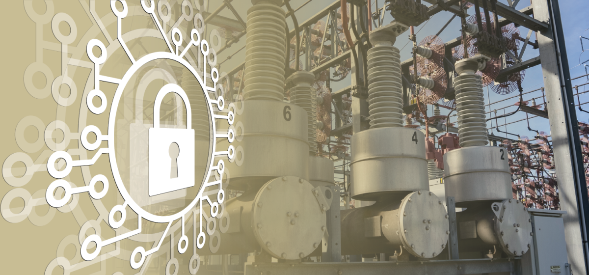 Graphic of a lock with a picture of an electrical sub station behind it.