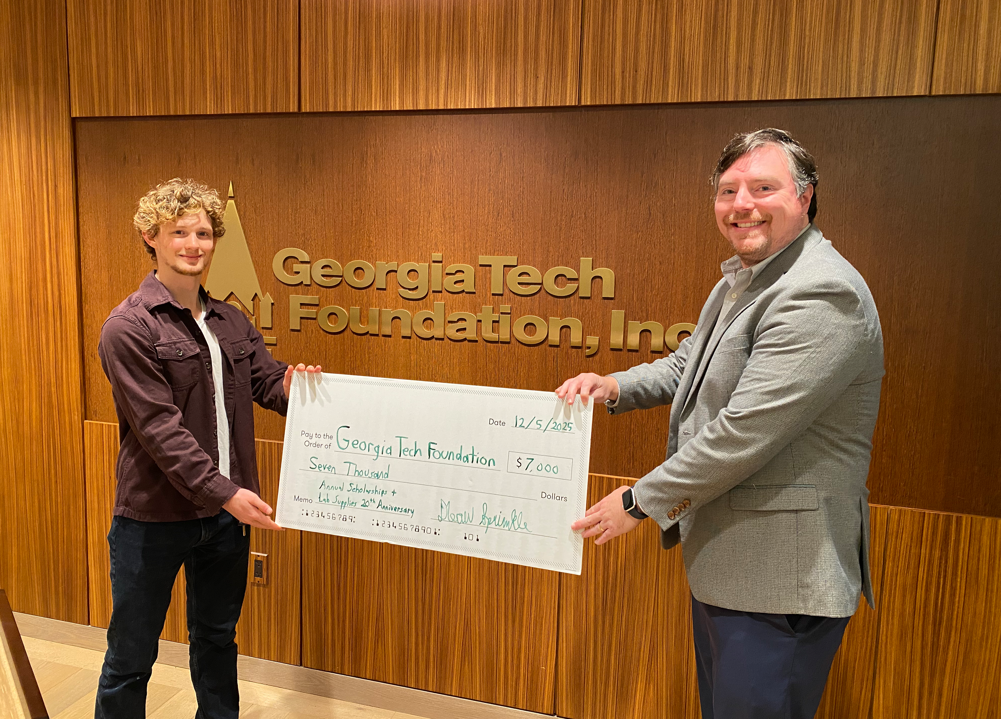 HKN president Dean Sprinkle with a contribution to the GT Foundation