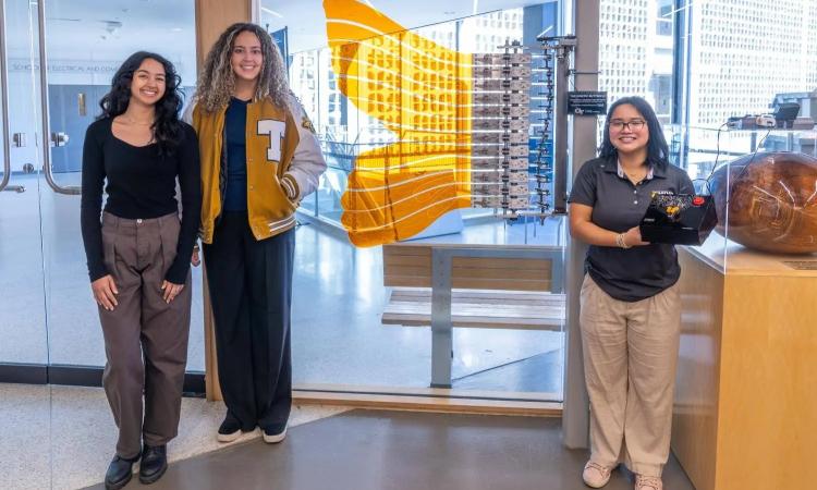 Students in front of the kinetic butterfly