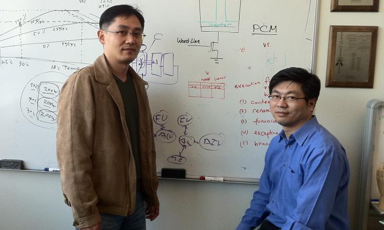 ECE Associate Professor Hsien-Hsin Sean Lee (r) is pictured with his Ph.D. student Nak Hee Seong.