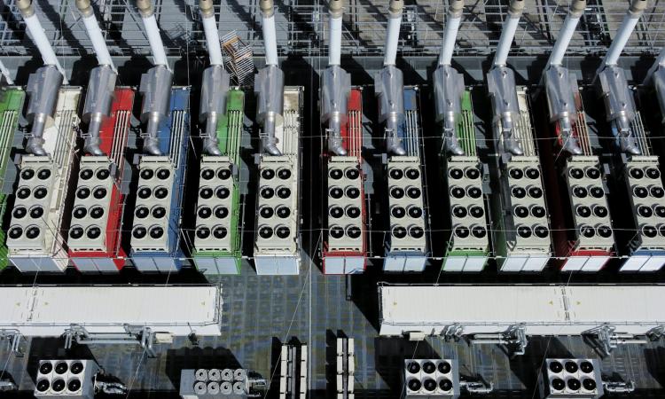 These ‘chillers’ on the roof of a data center in Germany, seen from above, work to cool the equipment inside the building. 