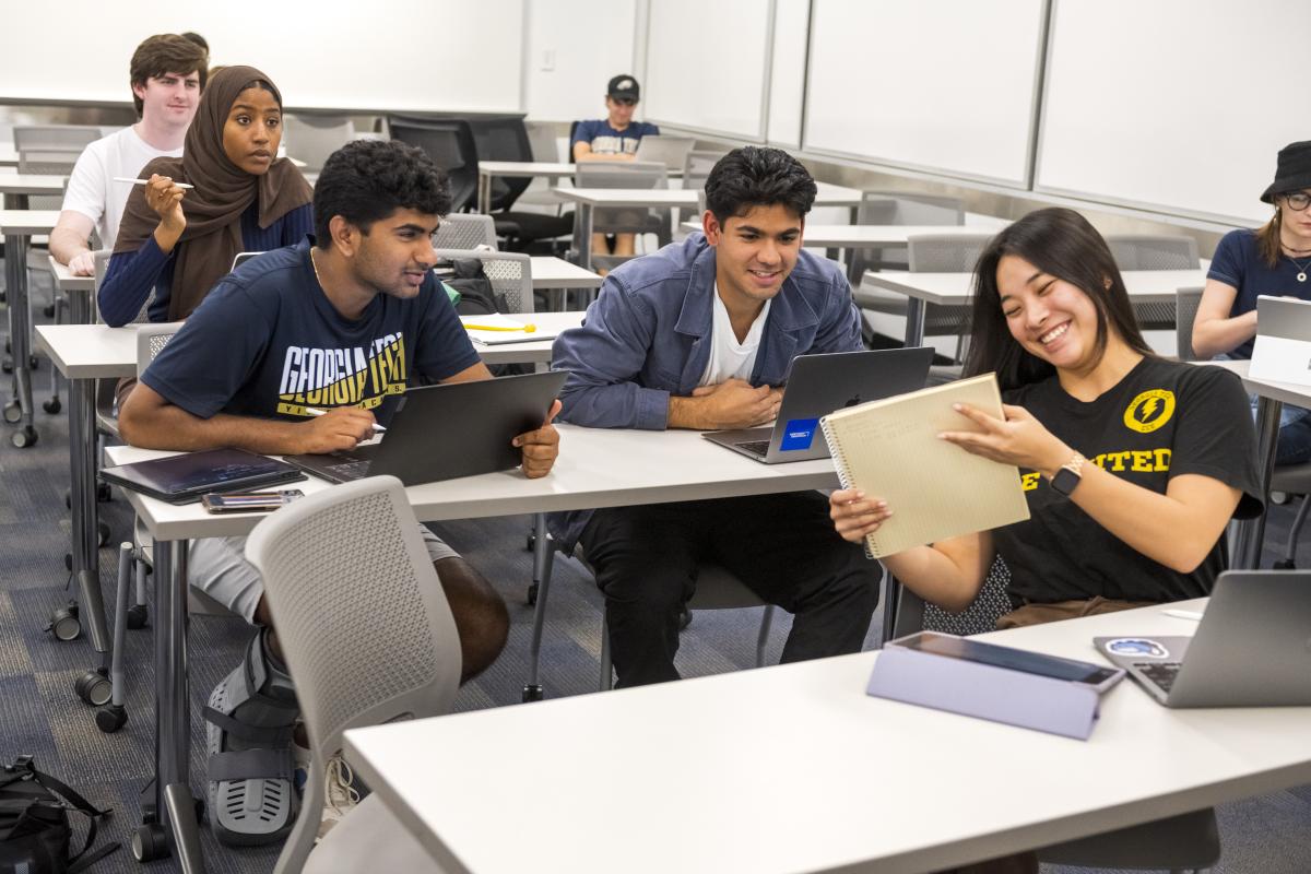 Students collaborating in a classroom at TECH