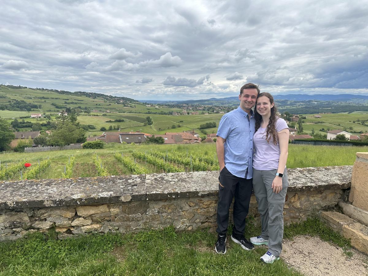 Jennifer and Carson visiting the beaujolais region