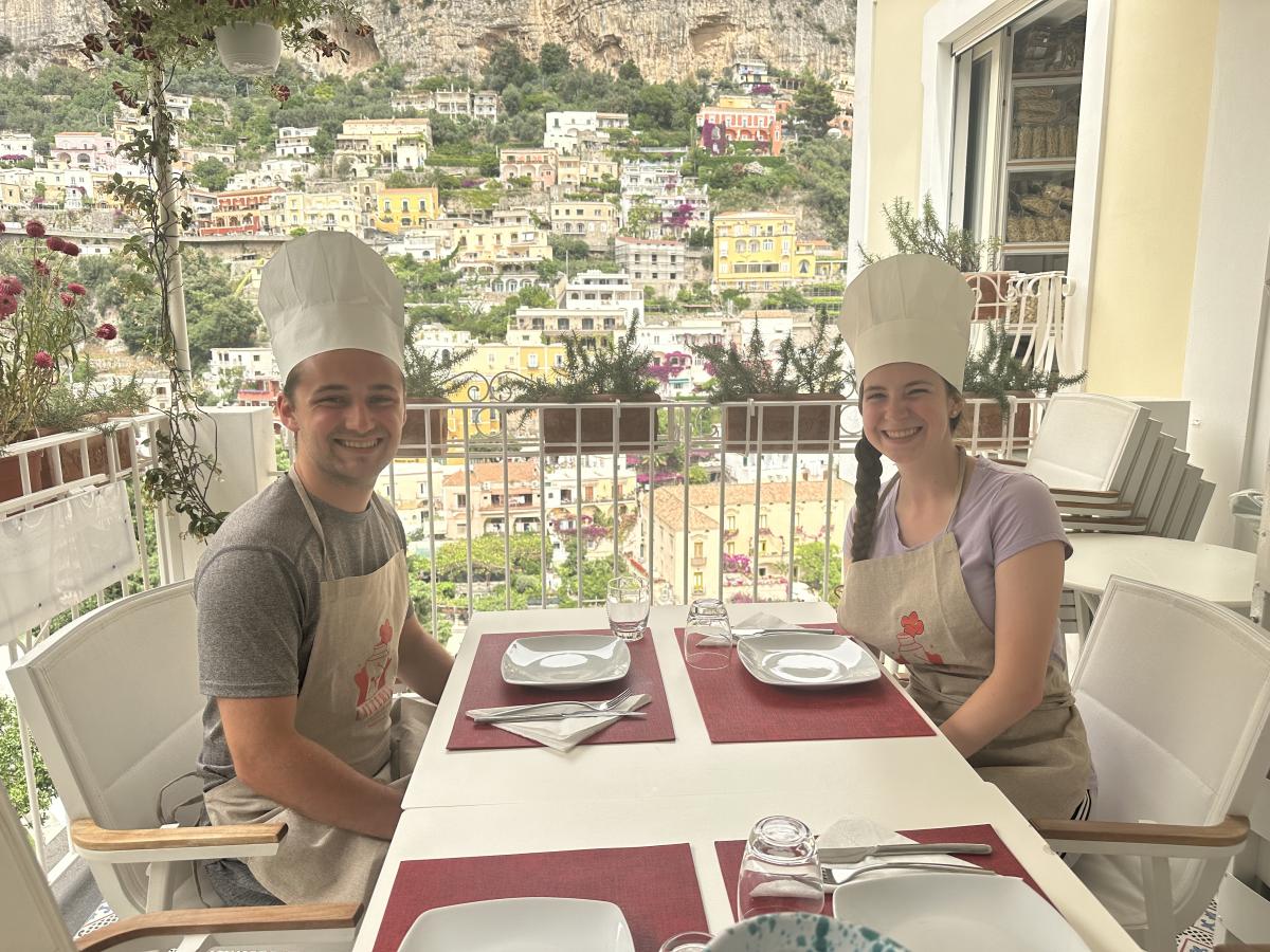 Jennifer and Carson at a Positano cooking class