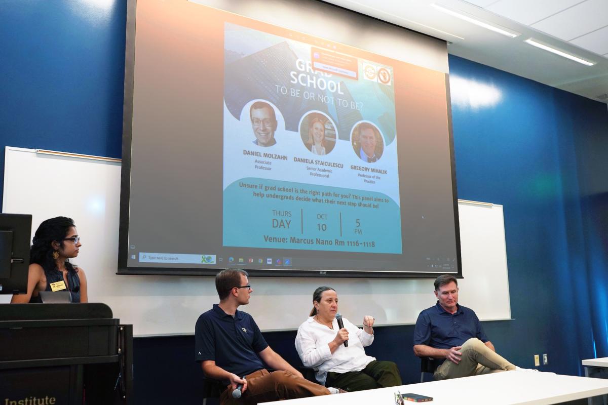 The faculty panel answering questions from undergraduate students.