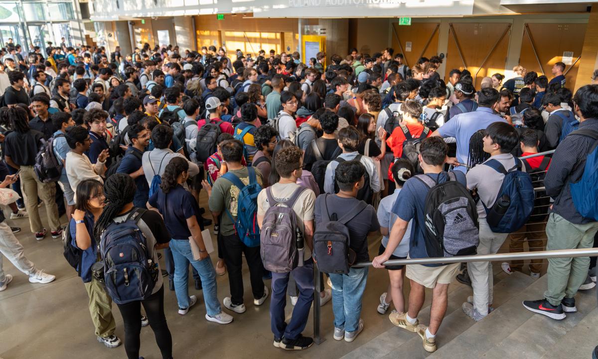 Students waiting to attend the Apple NSI kick-off event.