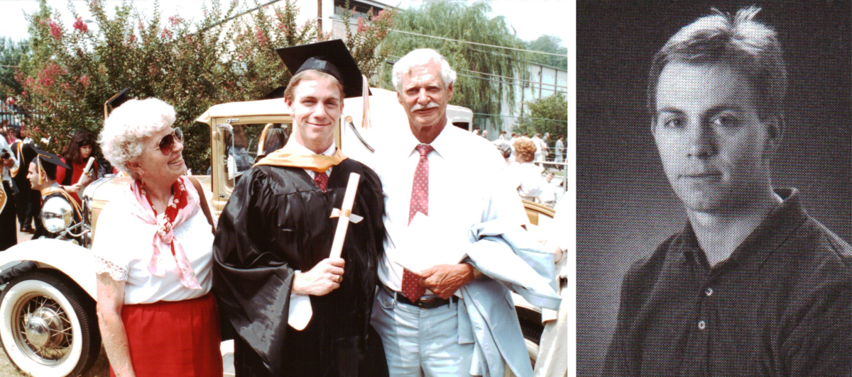 Photos of John Slaughter at GT graduation and besides a photo of Slaughter from an old yearbook. 