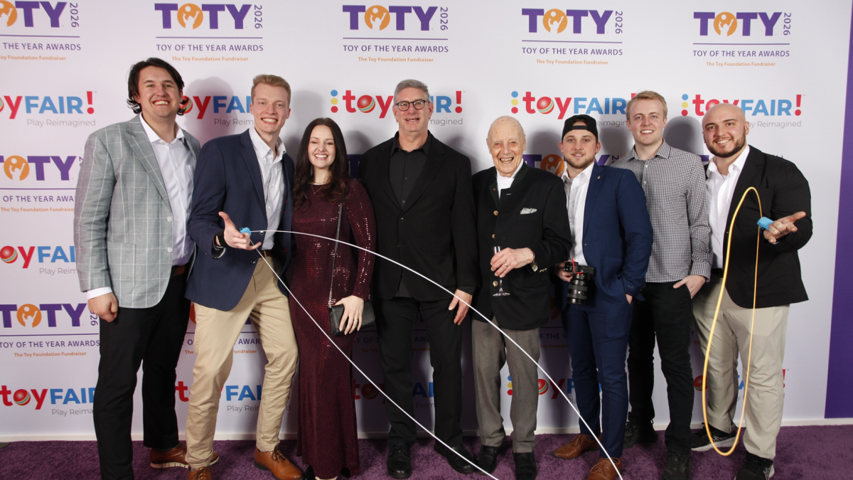 The ZipString team at the Toy of the Year (TOTY) Awards gala, where the new Aracna device was recognized among the industry’s standout toys. 