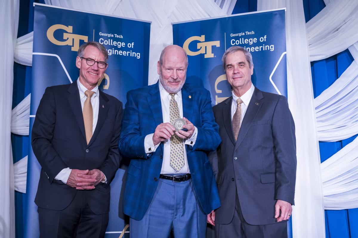 Meade Sutterfield with Interim Dean Doug Williams at the 2026 College of Engineering Alumni Awards Induction Ceremony.