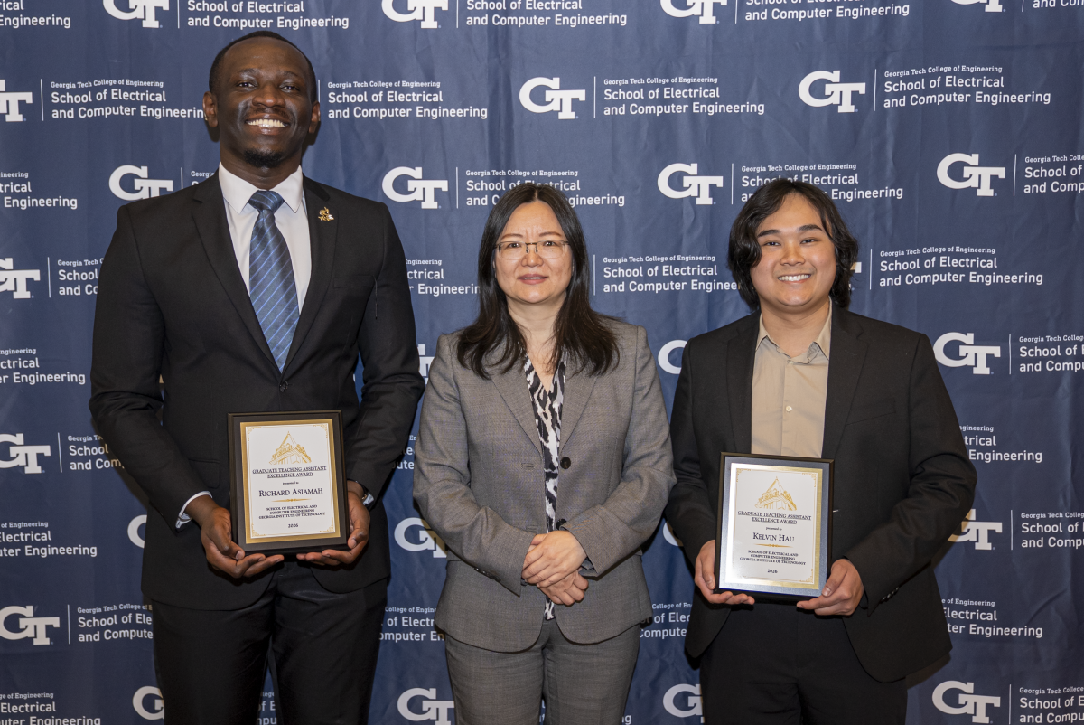 Richard Asiamah and Kelvin Hau with ECE Senior Associate Chair Ying Zhang