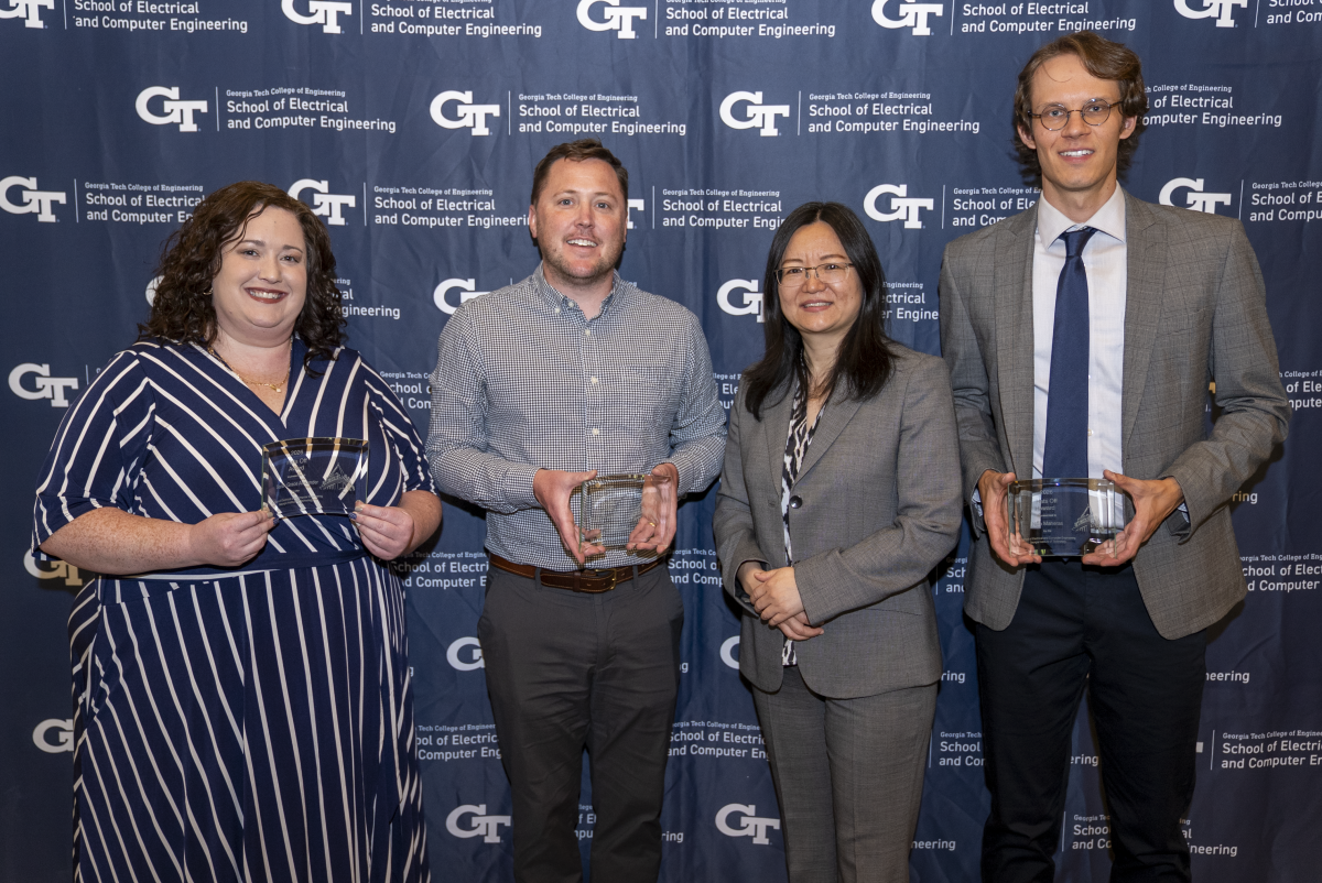 Sarah Grace Alexander, Dan Watson, and Niko Maheras with ECE Senior Associate Chair Ying Zhang