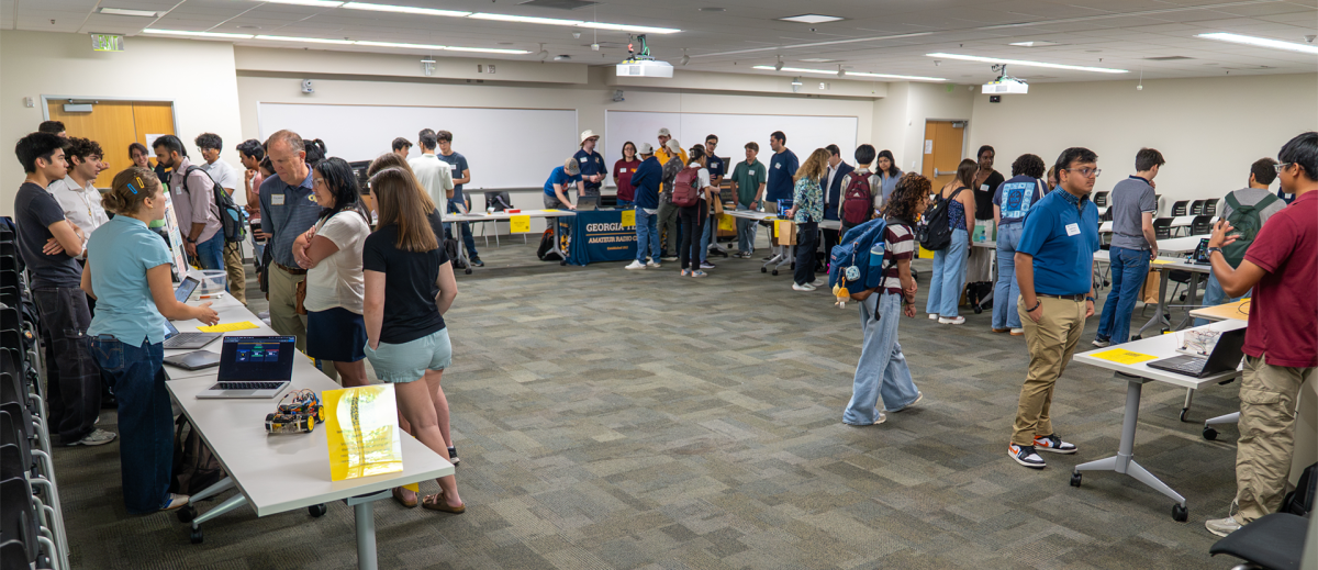 Students present and explain their projects during the inaugural Innovate ECE Demo Day in the Klaus Building. 