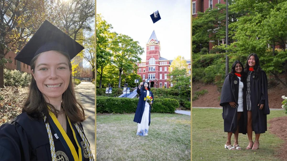 three images of students graduating
