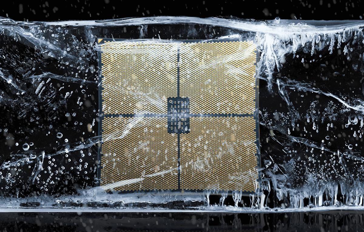 photo of a computer chip in ice