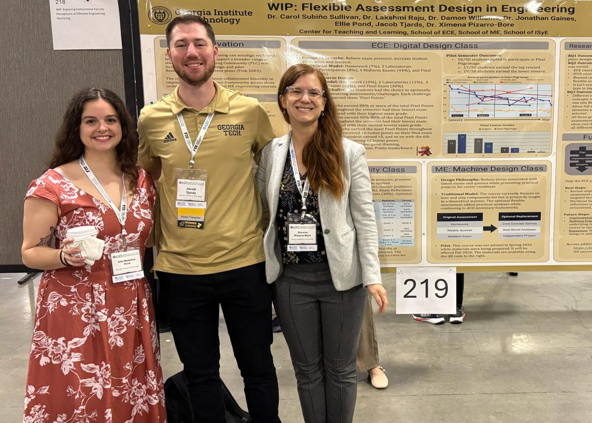 Ellie Pond, Jacob Tjards (ME), and Ximena Pizarro-Bore (PUBP) shared work from the Flexible Assessment Design initiative at ASEE.