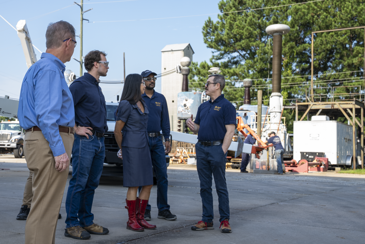 Group outside showing power lines 