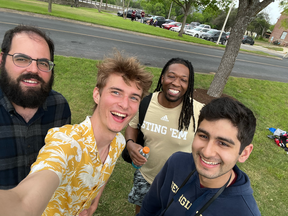 Kevin Whitmore, Matthew Strong, Roderick Gray, and Varun Rajput of the Low Frequency Lab in Texas preparing to capture date of the Earth's ionosphere during the April 2024 solar eclipse. 