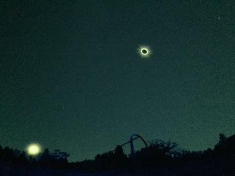 A simulation of a total solar eclipse as seen facing south from Georgia Tech, as staged by Helping Planetariums Succeed (Photo by Renay San Miguel)