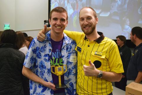 Student Volunteer Noah Daugherty (left)