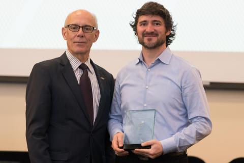 ECE Associate Professor Patricio Vela (right) with Provost Rafael Bras