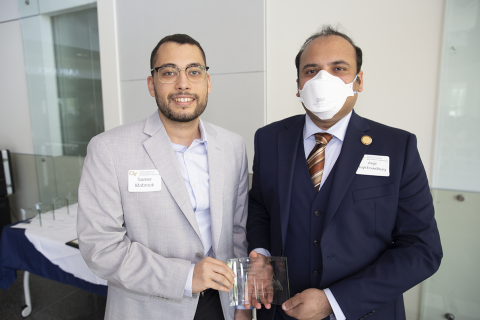 Samer Mabrouk, Research Spotlight Award, Roger P. Webb Awards Program. Pictured with Arijit Raychowdhury, Steve W. Chaddick School Chair.