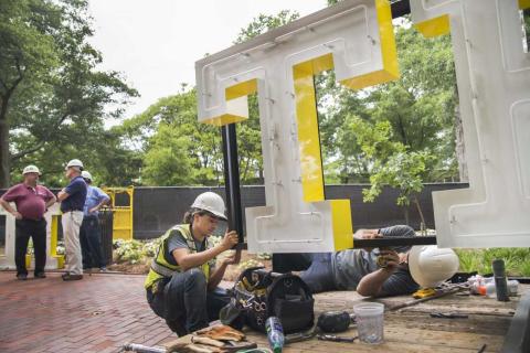 Tech Tower letters being replaced 5