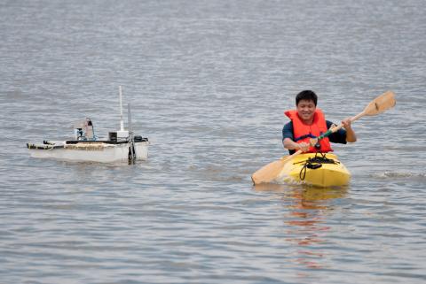 Fumin Zhang and the roboboat, Victoria Fumin Zhang and the roboboat, Victoria
