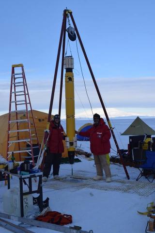 The Icefin vehicle in the field about to deploy - Matt Meister and Dr. Mick West.