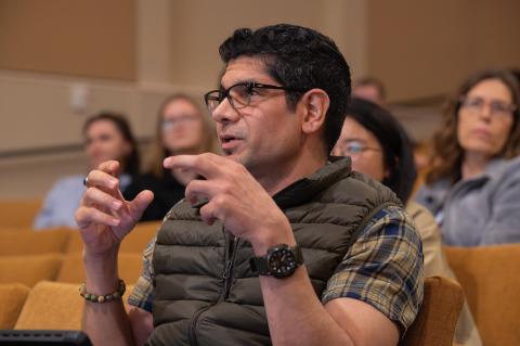A member of the audience asks a question during Frontiers in Science. A member of the audience asks a question during Frontiers in Science.