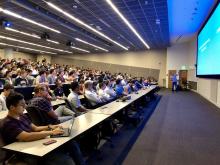 Held in the Clough Undergraduate Learning Center, more than 600 people attended Dean's talk where he discussed deep learning.