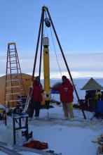 The Icefin vehicle in the field about to deploy - Matt Meister and Dr. Mick West.